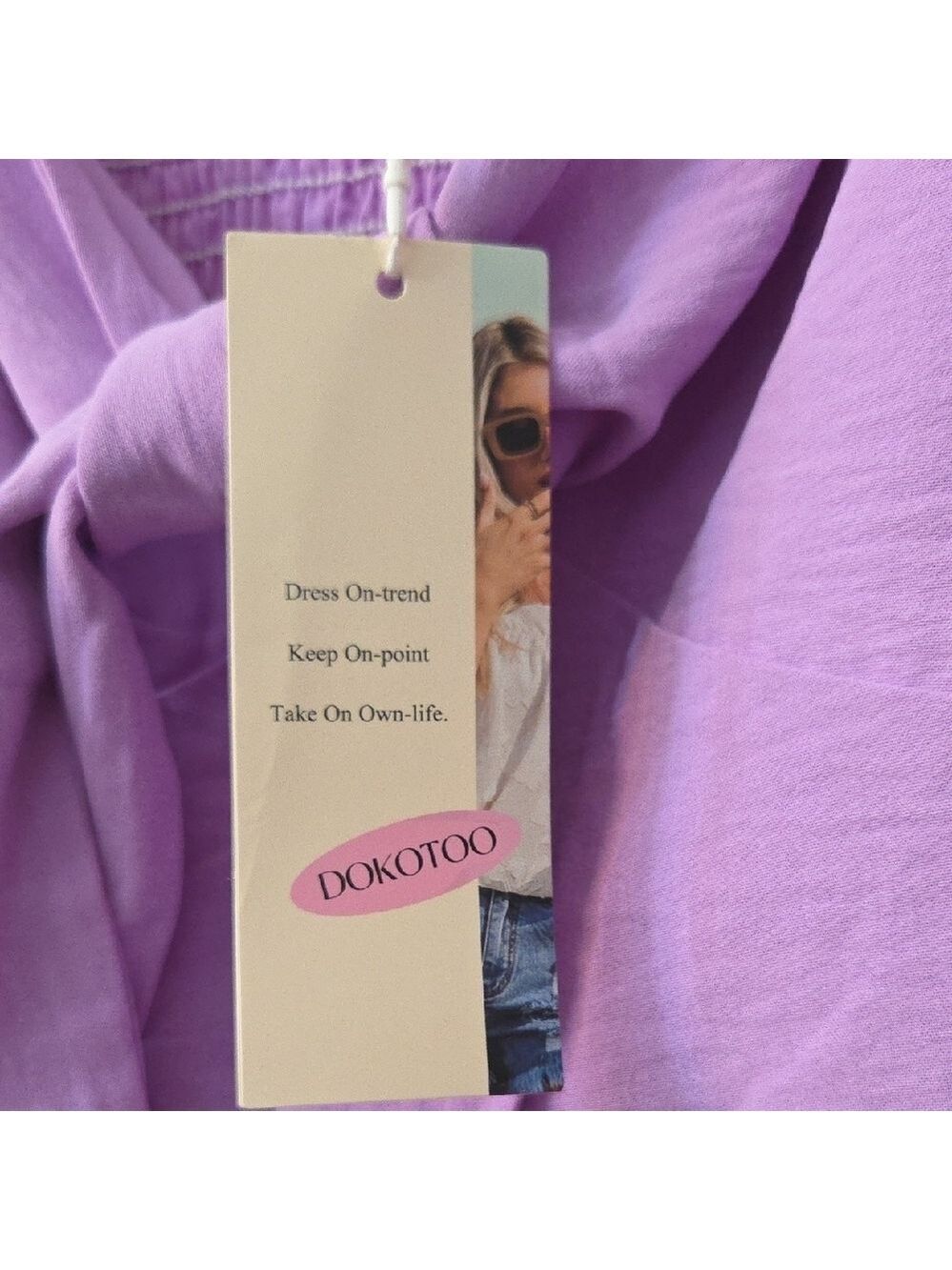 Dokotoo Lilac Puff Sleeve Tie Front Mini Dress Medium - Picture 7 of 8